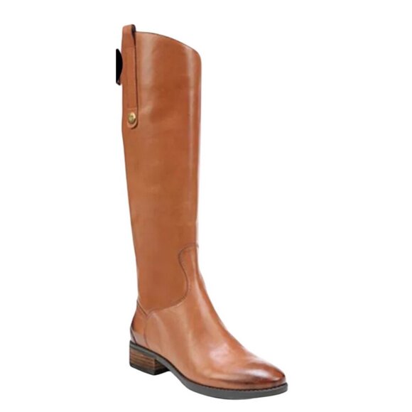 Sam Edelman Penny Tall Riding Boots Cognac Brown Leather Classic Zip New 7.5 - Picture 4 of 10